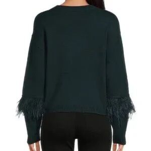 Chelsea & Violet long Sleeve Crew‎ Neck Green Size Small Trim 100% Ostrich